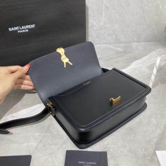 Replica Borsa media YSL Saint Laurent Solferino Pelle di vitello nera
