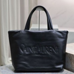 Replica Borsa tote imbottita larga YSL Saint Laurent in nappa nera
