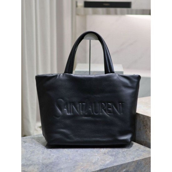 Replica Borsa tote imbottita larga YSL Saint Laurent in nappa nera