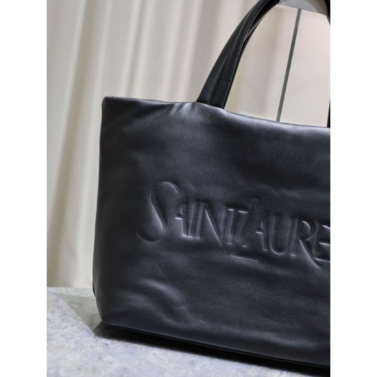 Replica Borsa tote imbottita larga YSL Saint Laurent in nappa nera