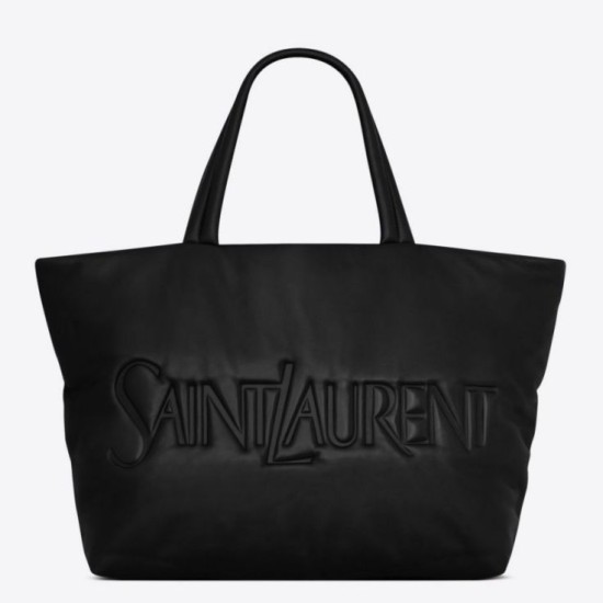 Replica Borsa tote imbottita larga YSL Saint Laurent in nappa nera