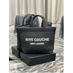 Replica Borsa tote YSL Saint Laurent Rive Gauche all'uncinetto in rafia nera