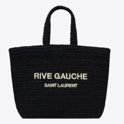 Replica Borsa tote YSL Saint Laurent Rive Gauche all'uncinetto in rafia nera