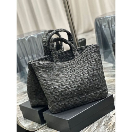 Replica Borsa tote YSL Saint Laurent Rive Gauche all'uncinetto in rafia nera