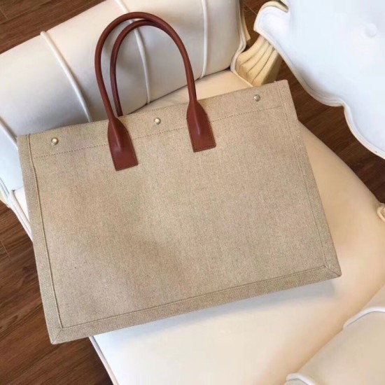Replica Borsa tote YSL Saint Laurent Rive Gauche con manico marrone chiaro