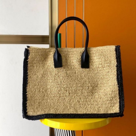 Replica Borsa tote YSL Saint Laurent Rive Gauche Rafia beige e