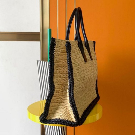 Replica Borsa tote YSL Saint Laurent Rive Gauche Rafia beige e