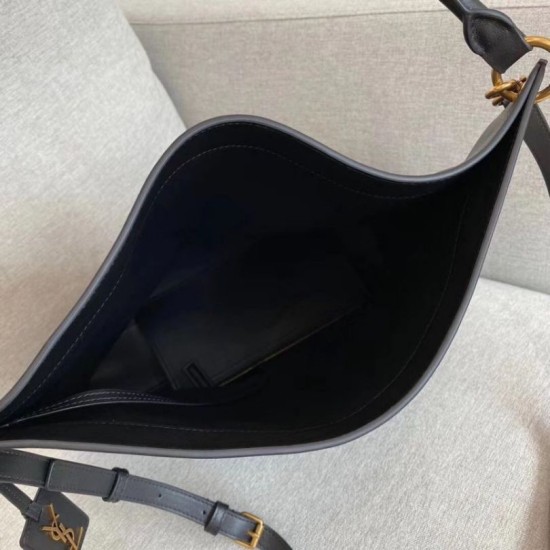 Replica Borsa YSL Saint Laurent Tag Hobo Pelle di vitello nera