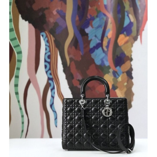 Replica Borse Christian Dior grande Lady Dior Supple Tote M0584 nero argento