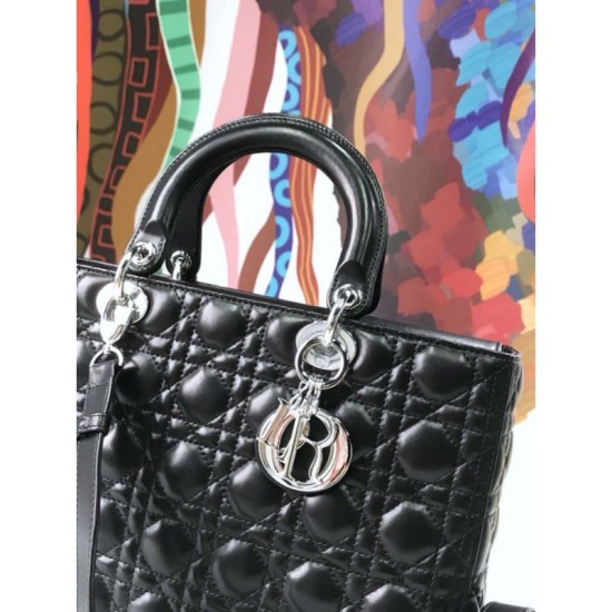 Replica Borse Christian Dior grande Lady Dior Supple Tote M0584 nero argento