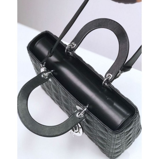 Replica Borse Christian Dior grande Lady Dior Supple Tote M0584 nero argento