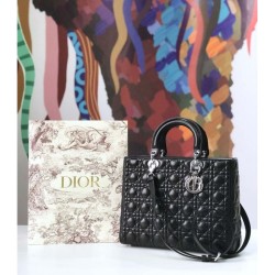 Replica Borse Christian Dior grande Lady Dior Supple Tote M0584 nero argento
