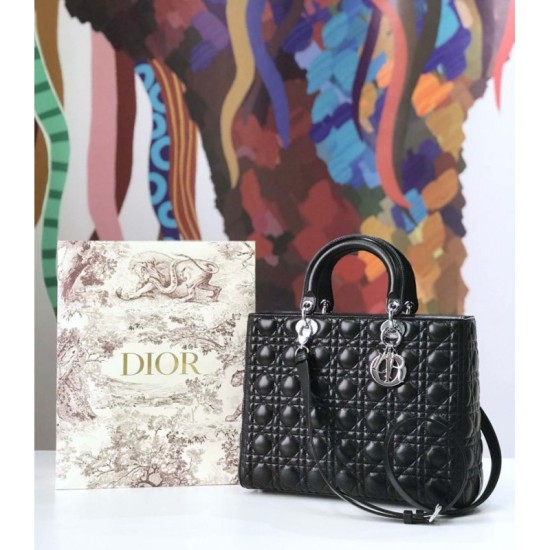 Replica Borse Christian Dior grande Lady Dior Supple Tote M0584 nero argento