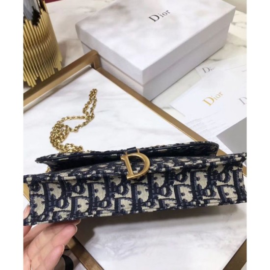 Replica Portafoglio lungo con patta Christian Dior con patta S5614 Blu scuro