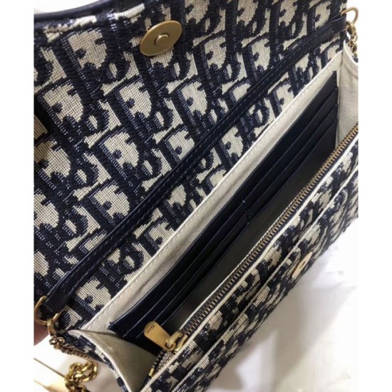 Replica Portafoglio lungo con patta Christian Dior con patta S5614 Blu scuro