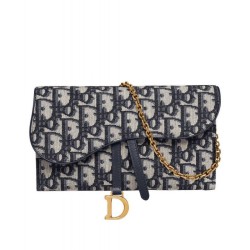 Replica Portafoglio lungo con patta Christian Dior con patta S5614 Blu scuro