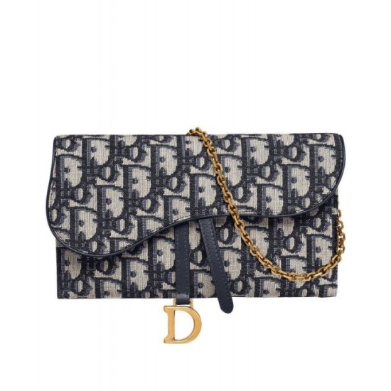 Replica Portafoglio lungo con patta Christian Dior con patta S5614 Blu scuro