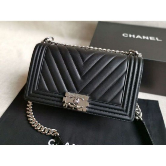 Replica Boy Classica Chevron Flap Borse A67086 Nero Steel Hardware