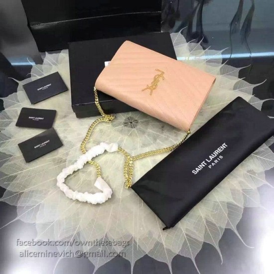 Replica Portafoglio Saint Laurent in grano di albicocca De Poudre Textured Matelasse Leather 377828