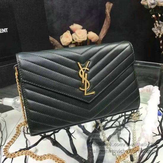 Replica Raccoglitore YSL Saint Laurent della catena di cuoio della Matelasse di  Green Grained