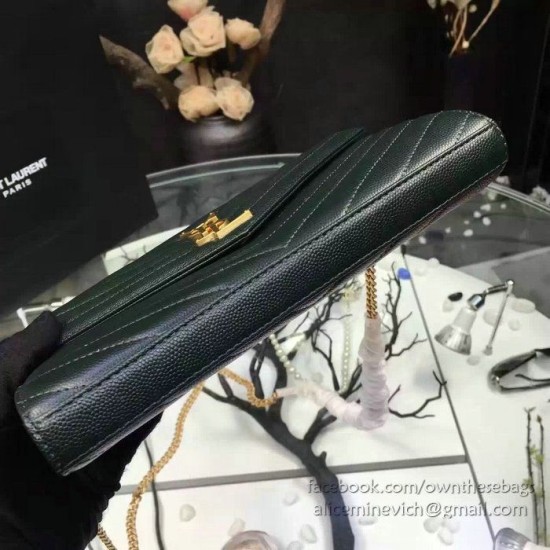 Replica Raccoglitore YSL Saint Laurent della catena di cuoio della Matelasse di  Green Grained