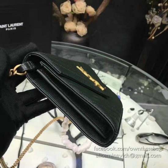 Replica Raccoglitore YSL Saint Laurent della catena di cuoio della Matelasse di  Green Grained