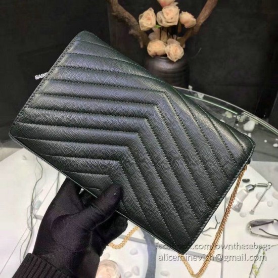 Replica Raccoglitore YSL Saint Laurent della catena di cuoio della Matelasse di  Green Grained