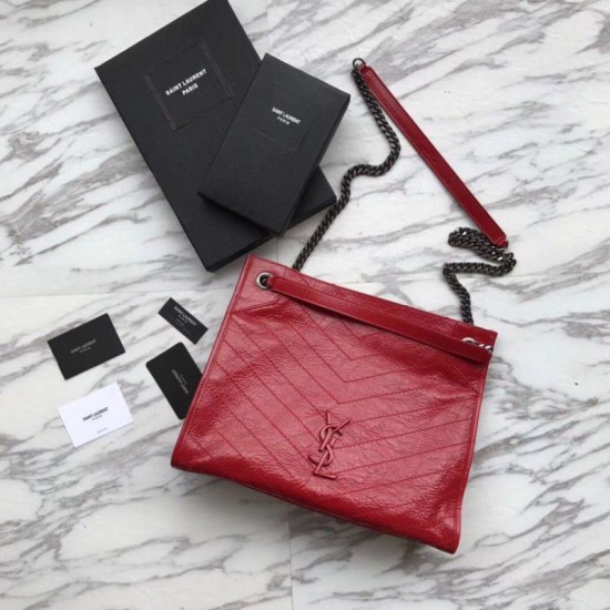 Replica Shopping bag YSL Saint Lauren Niki Medium in pelle vintage increspata rossa