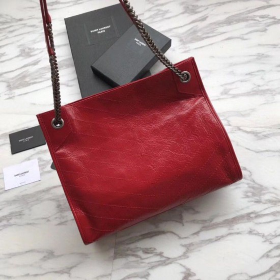 Replica Shopping bag YSL Saint Lauren Niki Medium in pelle vintage increspata rossa