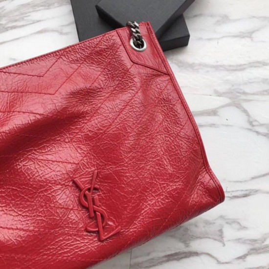 Replica Shopping bag YSL Saint Lauren Niki Medium in pelle vintage increspata rossa
