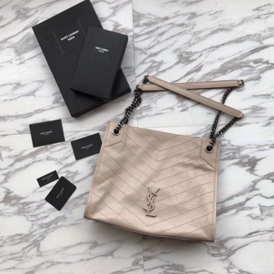 Replica Shopping bag YSL Saint Lauren Niki Medium in pelle vintage increspata grigia