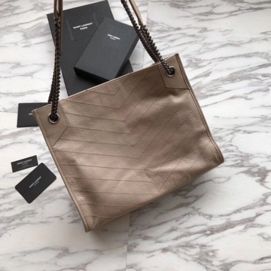 Replica Shopping bag YSL Saint Lauren Niki Medium in pelle vintage increspata grigia