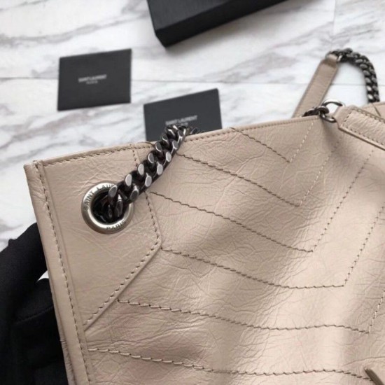 Replica Shopping bag YSL Saint Lauren Niki Medium in pelle vintage increspata grigia