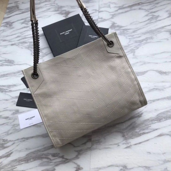 Replica Shopping bag YSL Saint Lauren Niki Medium in pelle vintage increspata beige