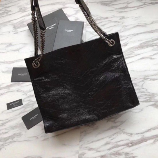 Replica Shopping bag YSL Saint Lauren Niki Medium in pelle vintage increspata nera