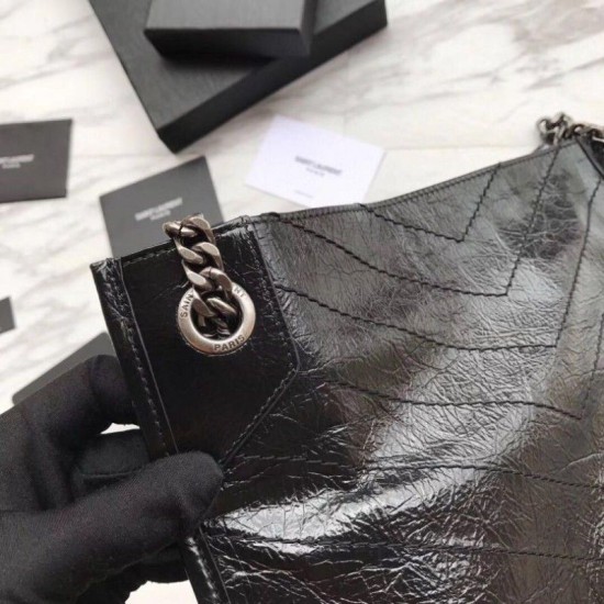 Replica Shopping bag YSL Saint Lauren Niki Medium in pelle vintage increspata nera