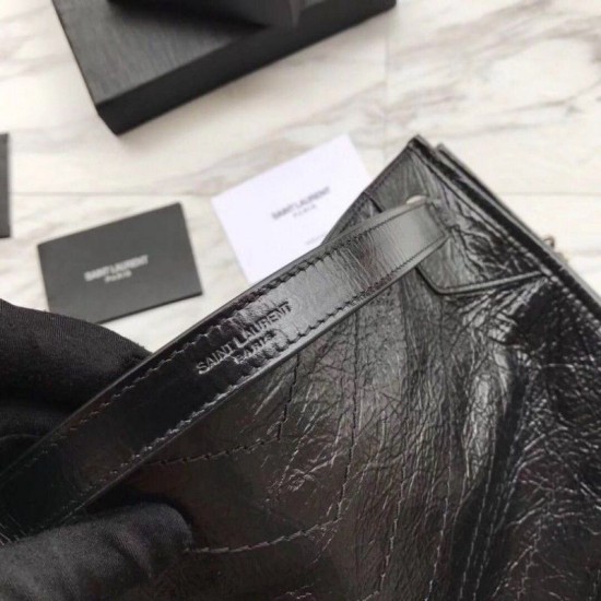 Replica Shopping bag YSL Saint Lauren Niki Medium in pelle vintage increspata nera