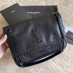Replica Borsa a catena media Niki YSL Saint Laurent in coccodrillo nera