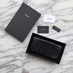 Replica Portafoglio grande YSL Saint Laurent Niki in pelle nera increspata vintage Replica Portafoglio grande YSL Saint Laurent Niki in pelle nera increspata vintage