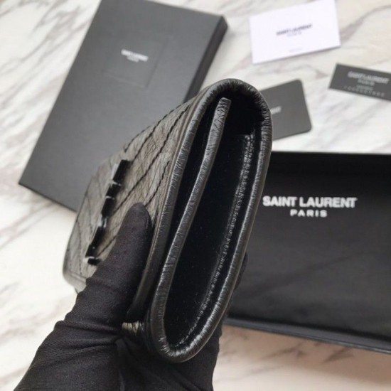 Replica Portafoglio grande YSL Saint Laurent Niki in pelle nera increspata vintage
