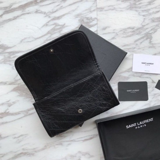 Replica Portafoglio grande YSL Saint Laurent Niki in pelle nera increspata vintage