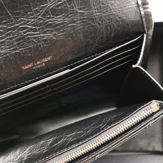 Replica Portafoglio grande YSL Saint Laurent Niki in pelle nera increspata vintage