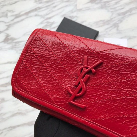 Replica Portafoglio grande YSL Saint Laurent Niki in pelle increspata vintage rosso