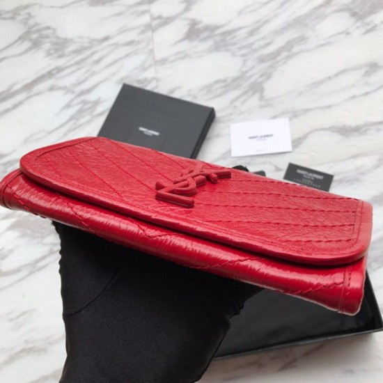 Replica Portafoglio grande YSL Saint Laurent Niki in pelle increspata vintage rosso