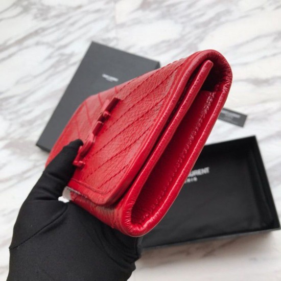 Replica Portafoglio grande YSL Saint Laurent Niki in pelle increspata vintage rosso