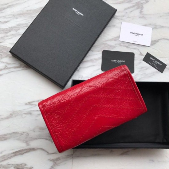 Replica Portafoglio grande YSL Saint Laurent Niki in pelle increspata vintage rosso