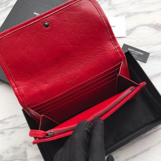 Replica Portafoglio grande YSL Saint Laurent Niki in pelle increspata vintage rosso