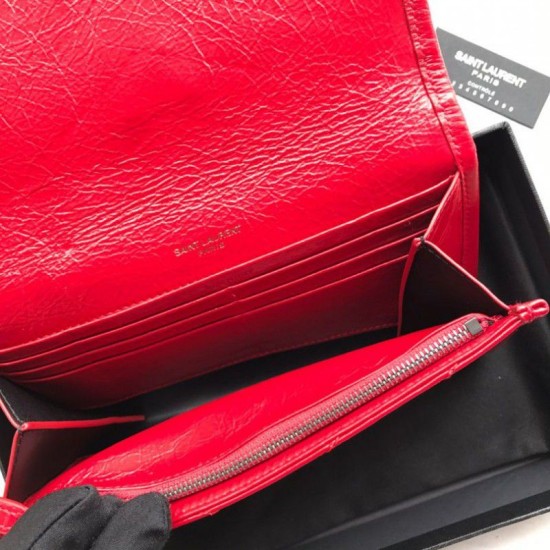 Replica Portafoglio grande YSL Saint Laurent Niki in pelle increspata vintage rosso