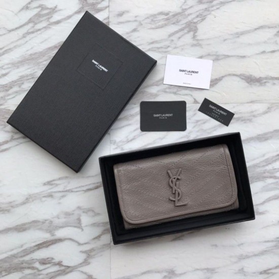 Replica Portafoglio grande YSL Saint Laurent Niki in pelle increspata grigio vintage Replica Portafoglio grande YSL Saint Laurent Niki in pelle increspata grigio vintage