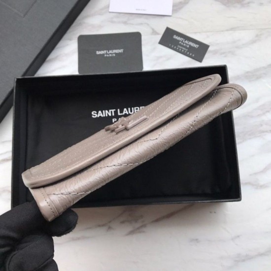 Replica Portafoglio grande YSL Saint Laurent Niki in pelle increspata grigio vintage Replica Portafoglio grande YSL Saint Laurent Niki in pelle increspata grigio vintage